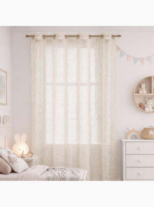 Rideau voilage broderie ton sur ton - Kiabi