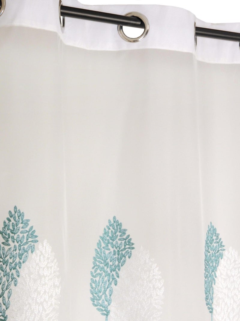 Rideau Voilage Brodés Feuilles - prêt à poser. Bleu céladon - Kiabi