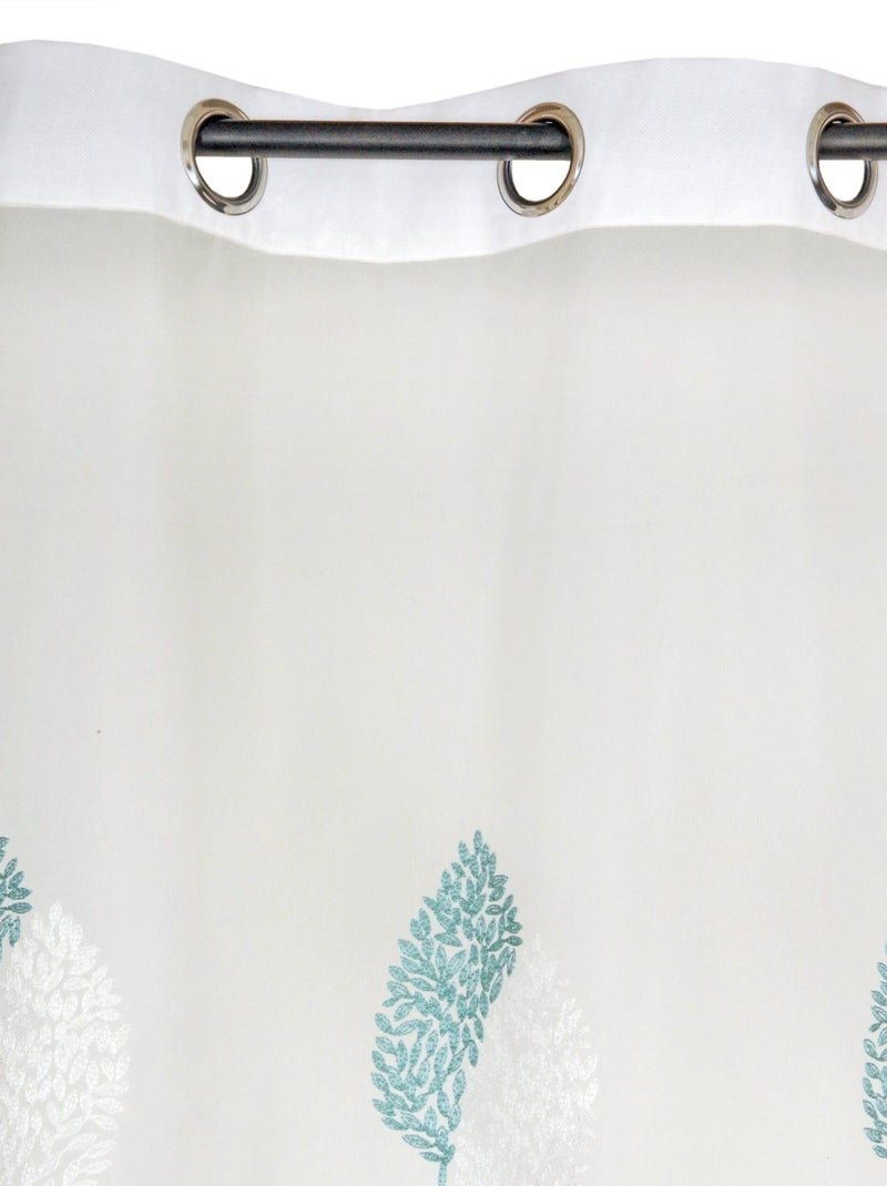Rideau Voilage Brodés Feuilles - prêt à poser. Bleu céladon - Kiabi