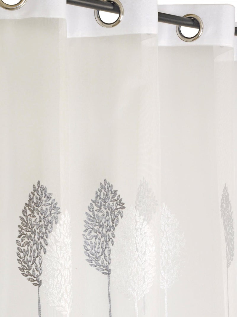 Rideau Voilage Brodés Feuilles - prêt à poser. Gris - Kiabi