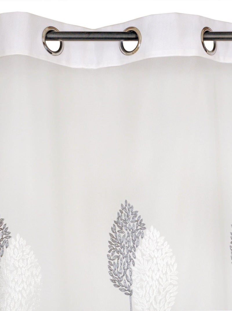 Rideau Voilage Brodés Feuilles - prêt à poser. Gris - Kiabi