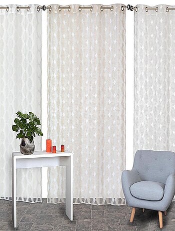Rideau Voilage Dévoré, motif géométrique - prêt à poser.
