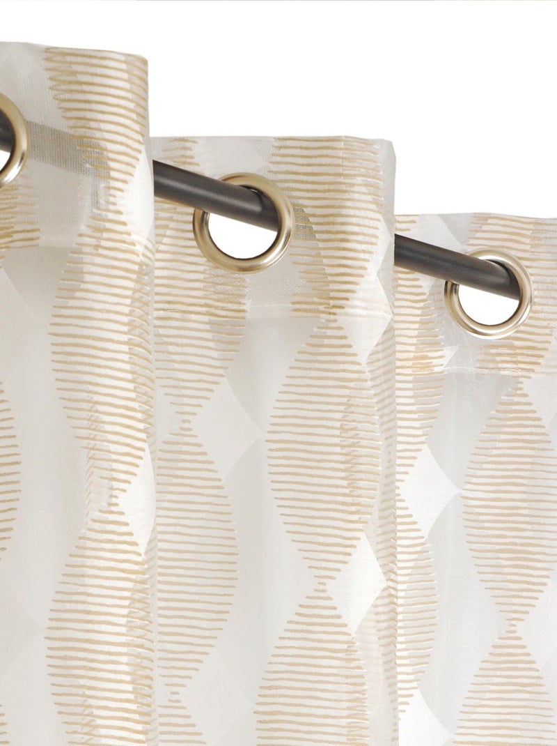 Rideau Voilage Dévoré, motif géométrique - prêt à poser. Beige - Kiabi