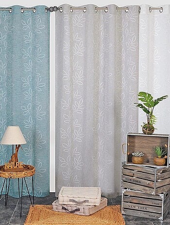 Rideau Voilage Effet Lin Imprimé Gomme - prêt à poser.