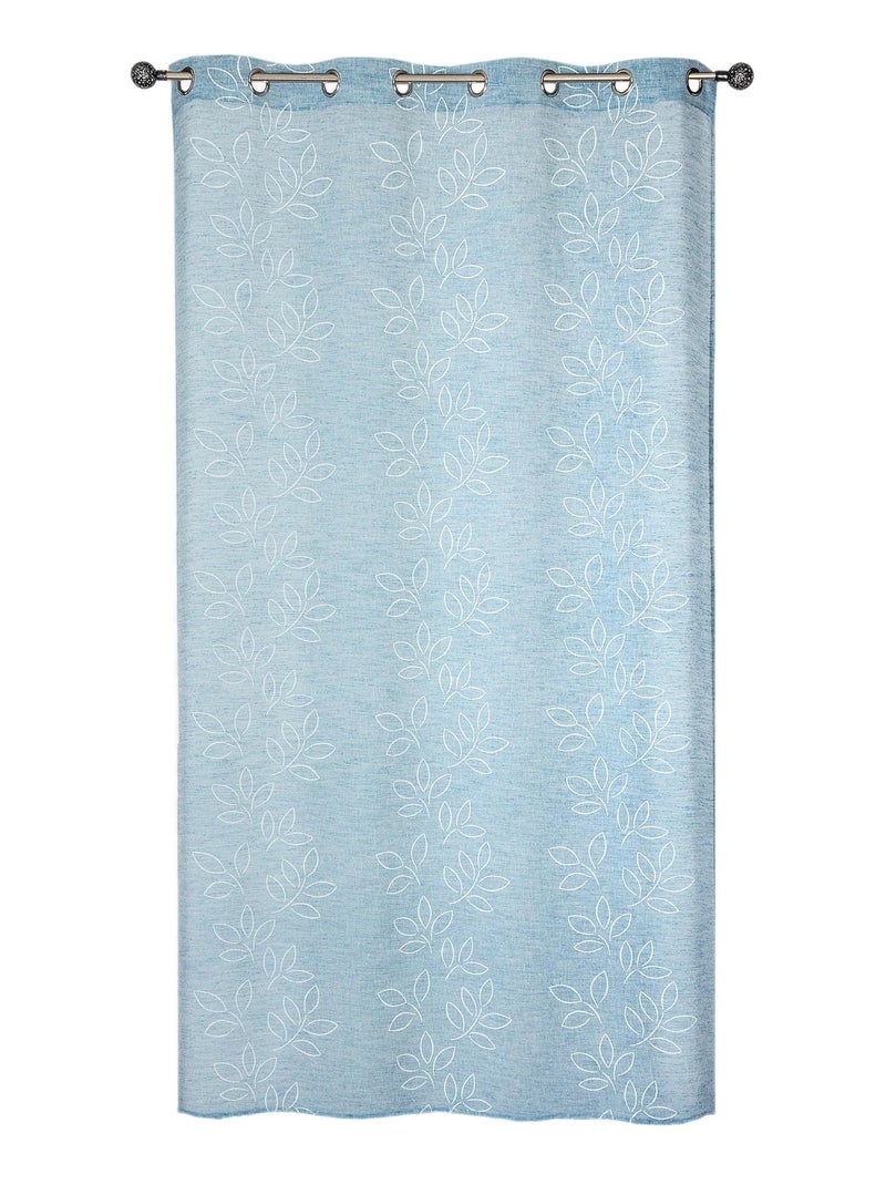 Rideau Voilage Effet Lin Imprimé Gomme - prêt à poser. Bleu - Kiabi