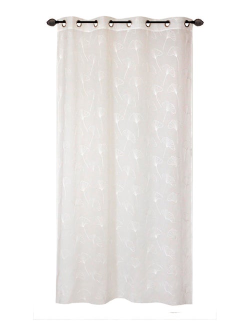 Rideau voilage étamine brodé feuille de Gingko, Blanc, prêt à poser. - Kiabi