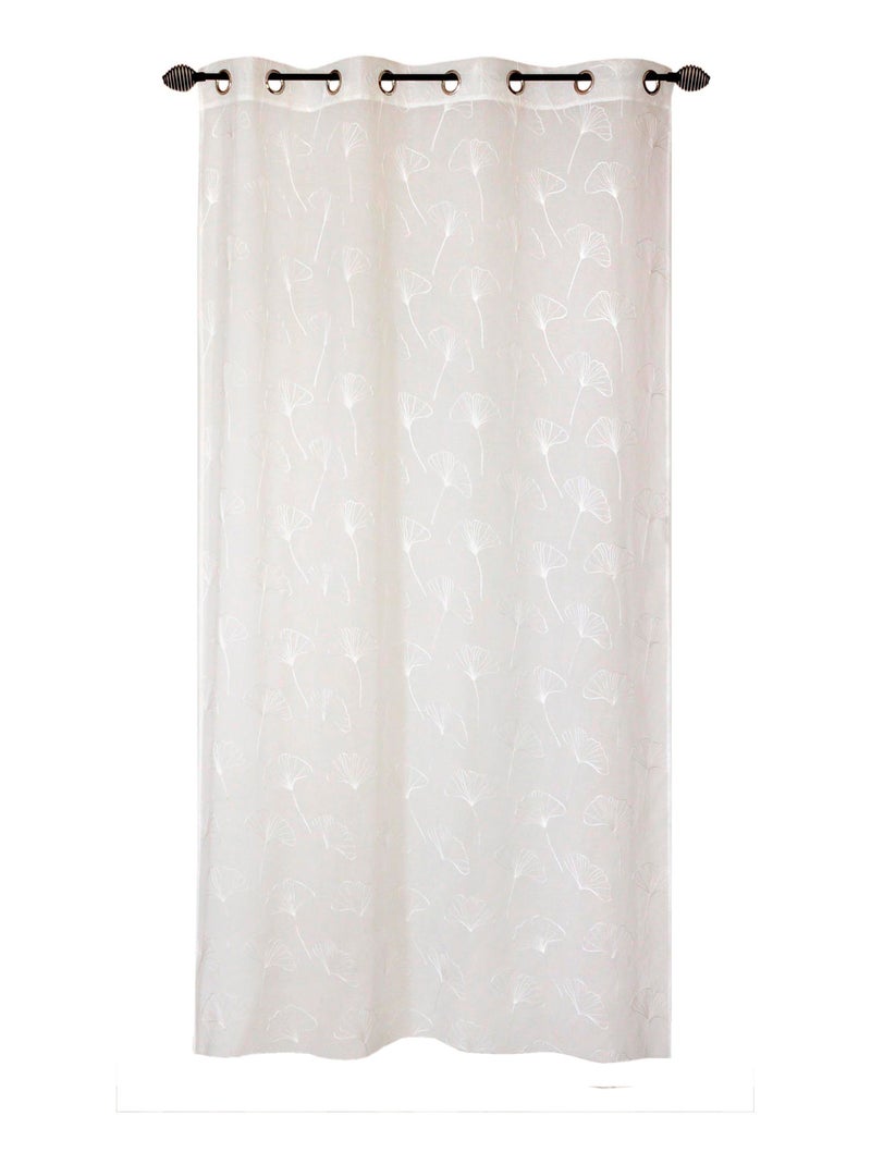 Rideau voilage étamine brodé feuille de Gingko, Blanc, prêt à poser. Blanc - Kiabi