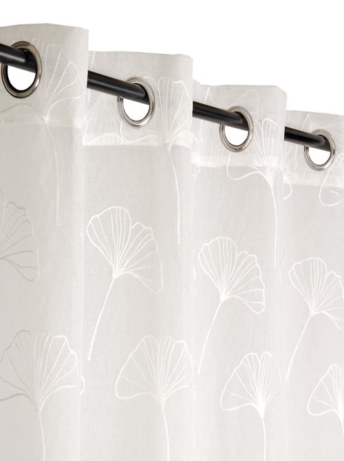 Rideau voilage étamine brodé feuille de Gingko, Blanc, prêt à poser. - Kiabi