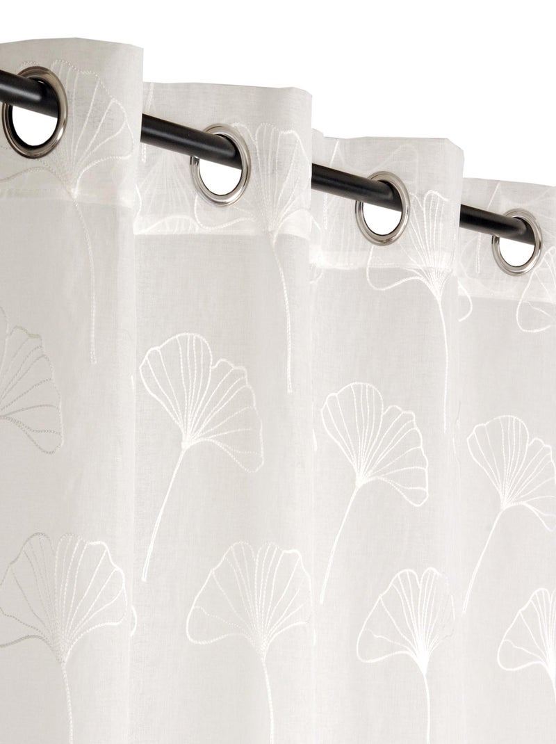 Rideau voilage étamine brodé feuille de Gingko, Blanc, prêt à poser. Blanc - Kiabi