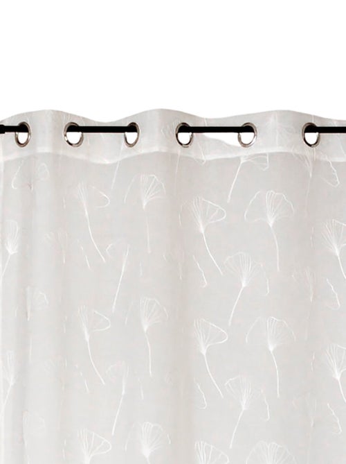 Rideau voilage étamine brodé feuille de Gingko, Blanc, prêt à poser. - Kiabi