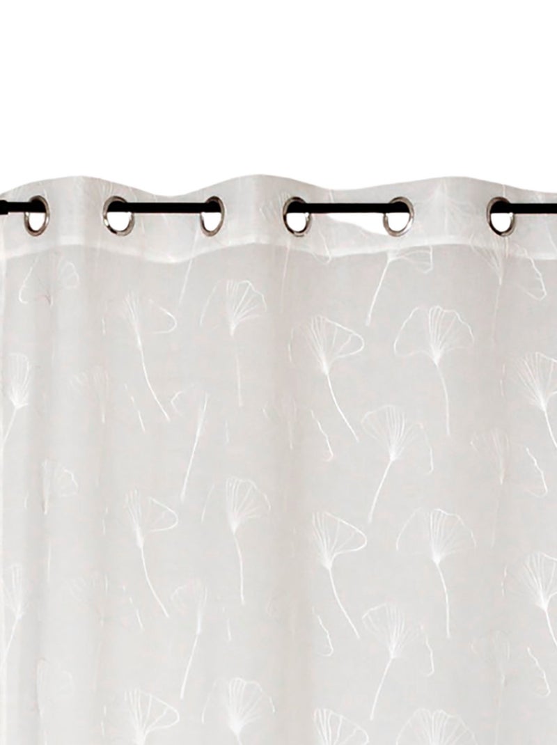 Rideau voilage étamine brodé feuille de Gingko, Blanc, prêt à poser. Blanc - Kiabi