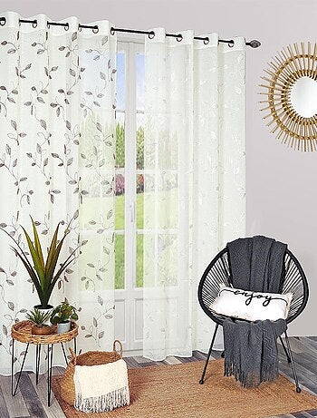 Rideau Voilage brodé feuillage - prêt à poser.