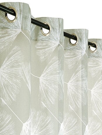 Rideau voilage étamine imprimé feuilles de Gingko, prêt-à-poser.