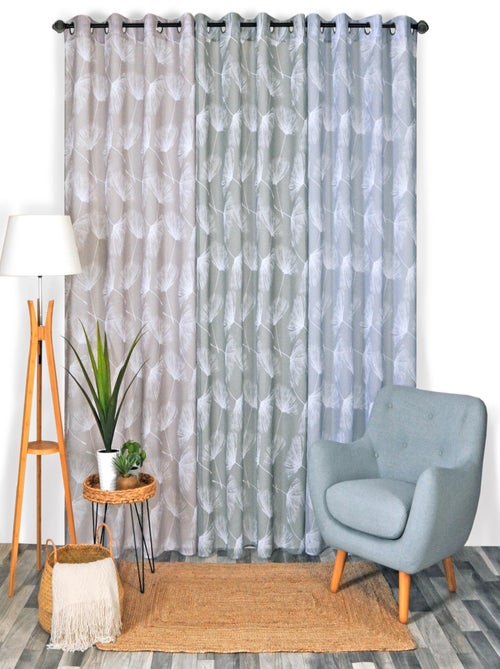 Rideau voilage étamine imprimé feuilles de Gingko, prêt-à-poser. - Kiabi