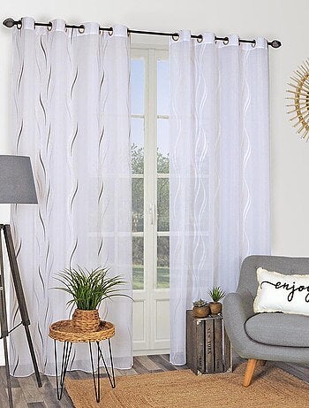 Rideau voilage étamine jacquard fils coupés, effet vague, prêt à poser.