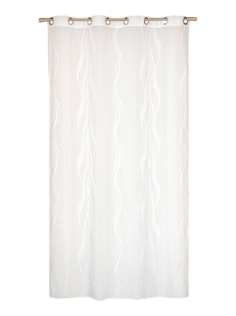 Rideau voilage étamine jacquard fils coupés, effet vague, prêt à poser. Beige - Kiabi