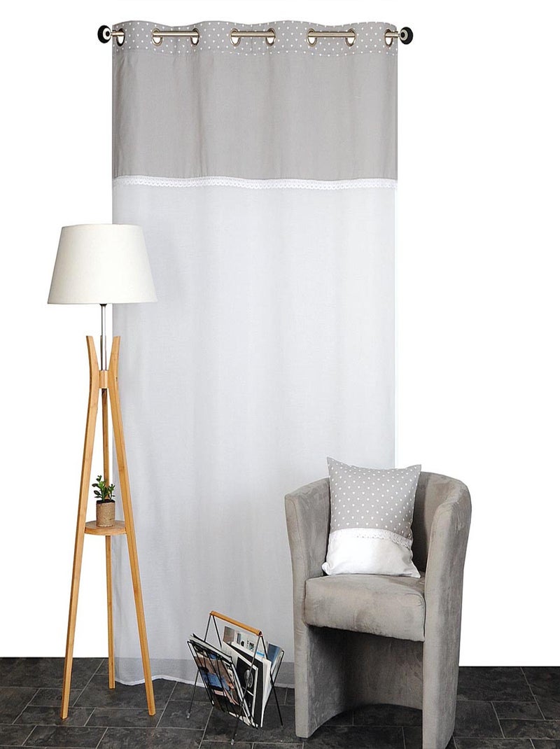 Rideau Voilage Etamine parement toile imprimé cœur. Gris Argenté - Kiabi