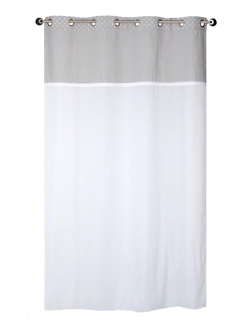 Rideau Voilage Etamine parement toile imprimé cœur. Gris Argenté - Kiabi
