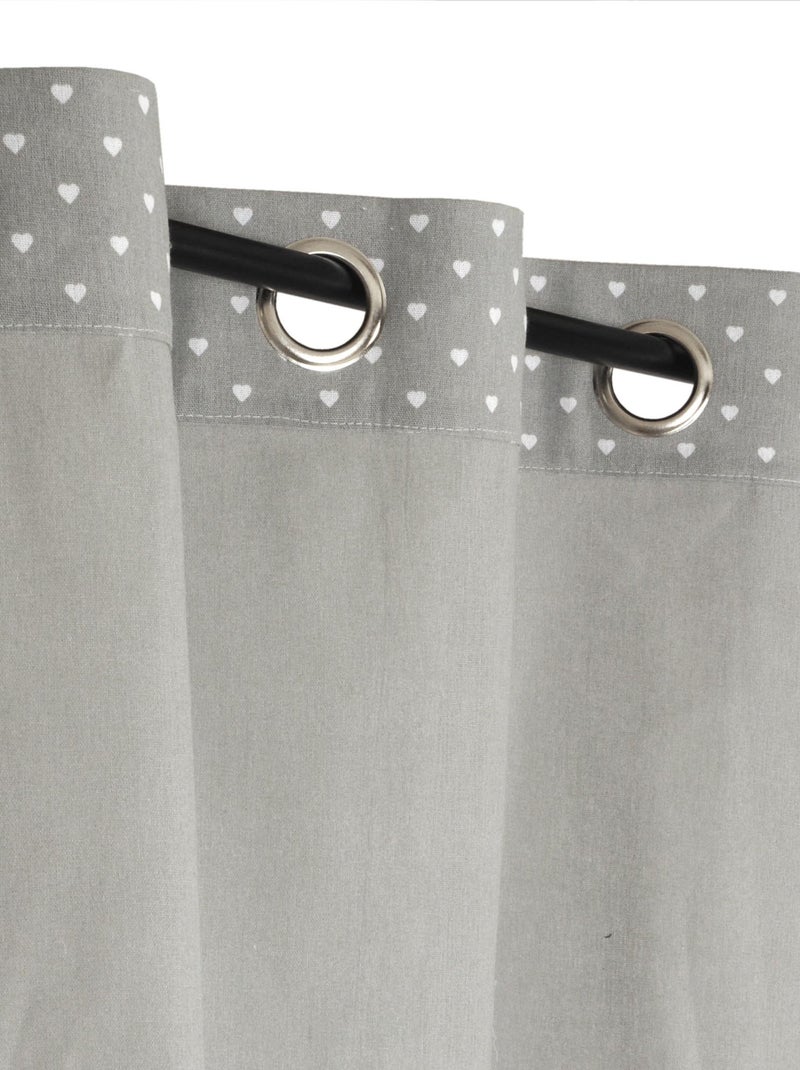 Rideau Voilage Etamine parement toile imprimé cœur. Gris Argenté - Kiabi