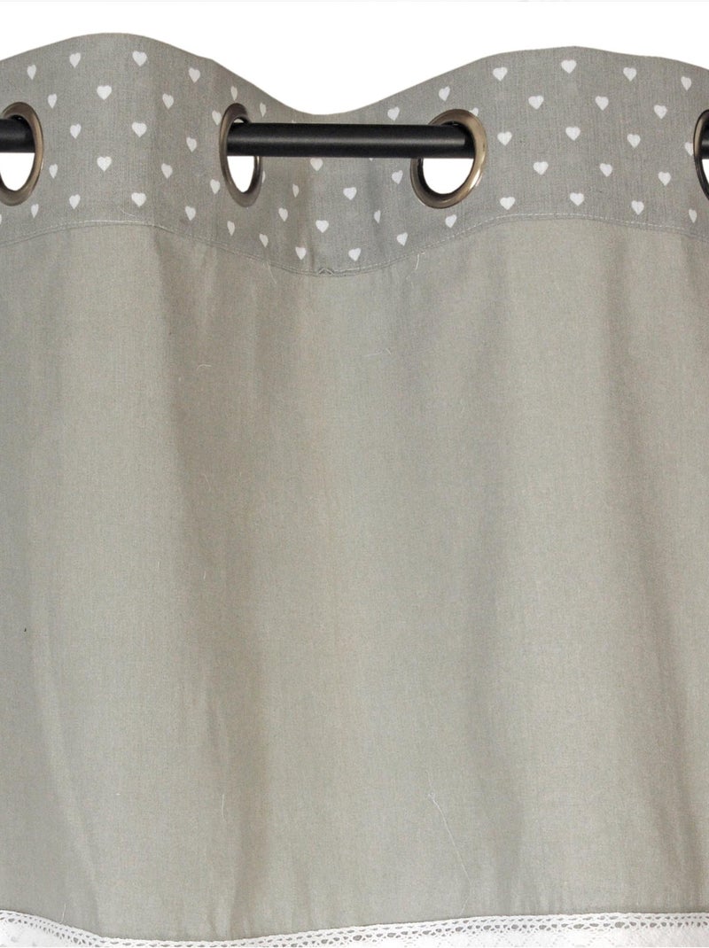 Rideau Voilage Etamine parement toile imprimé cœur. Gris Argenté - Kiabi