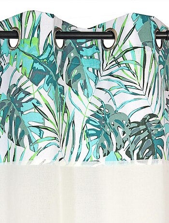 Rideau Voilage Etamine parement tropical imprimé palmes - prêt à poser.