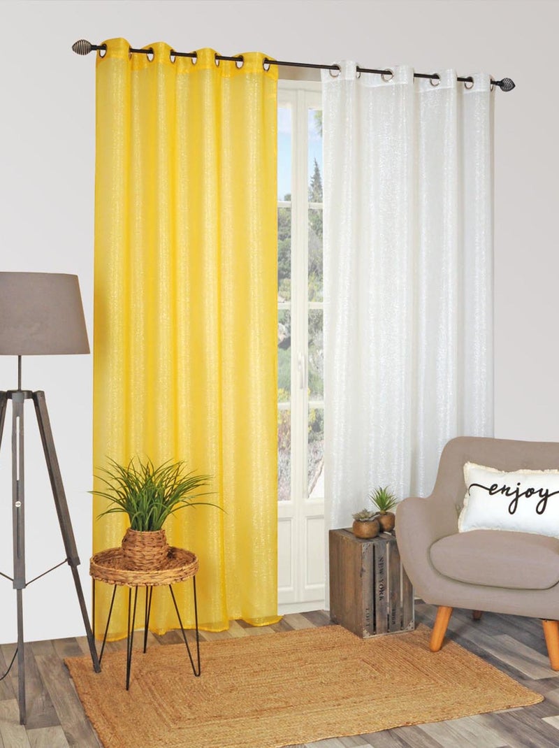 Rideau voilage fils argenté, prêt à poser. Jaune - Kiabi