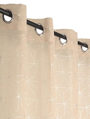 Rideau voilage "impression métal", motifs géométriques, prêt à poser.