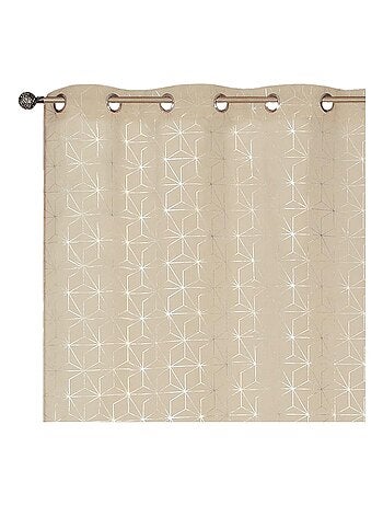 Rideau voilage "impression métal", motifs géométriques, prêt à poser.