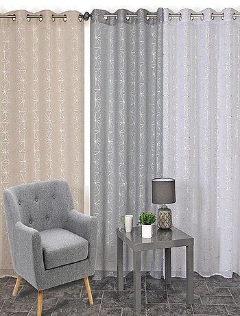 Rideau voilage "impression métal", motifs géométriques, prêt à poser.