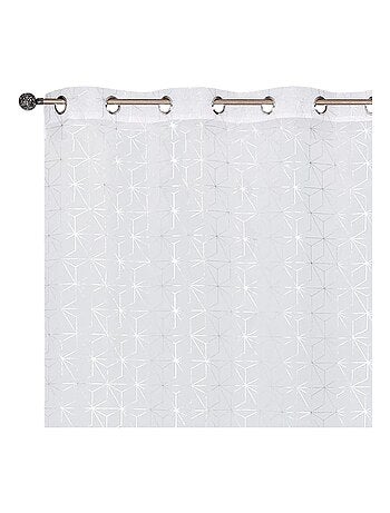 Rideau voilage "impression métal", motifs géométriques, prêt à poser.