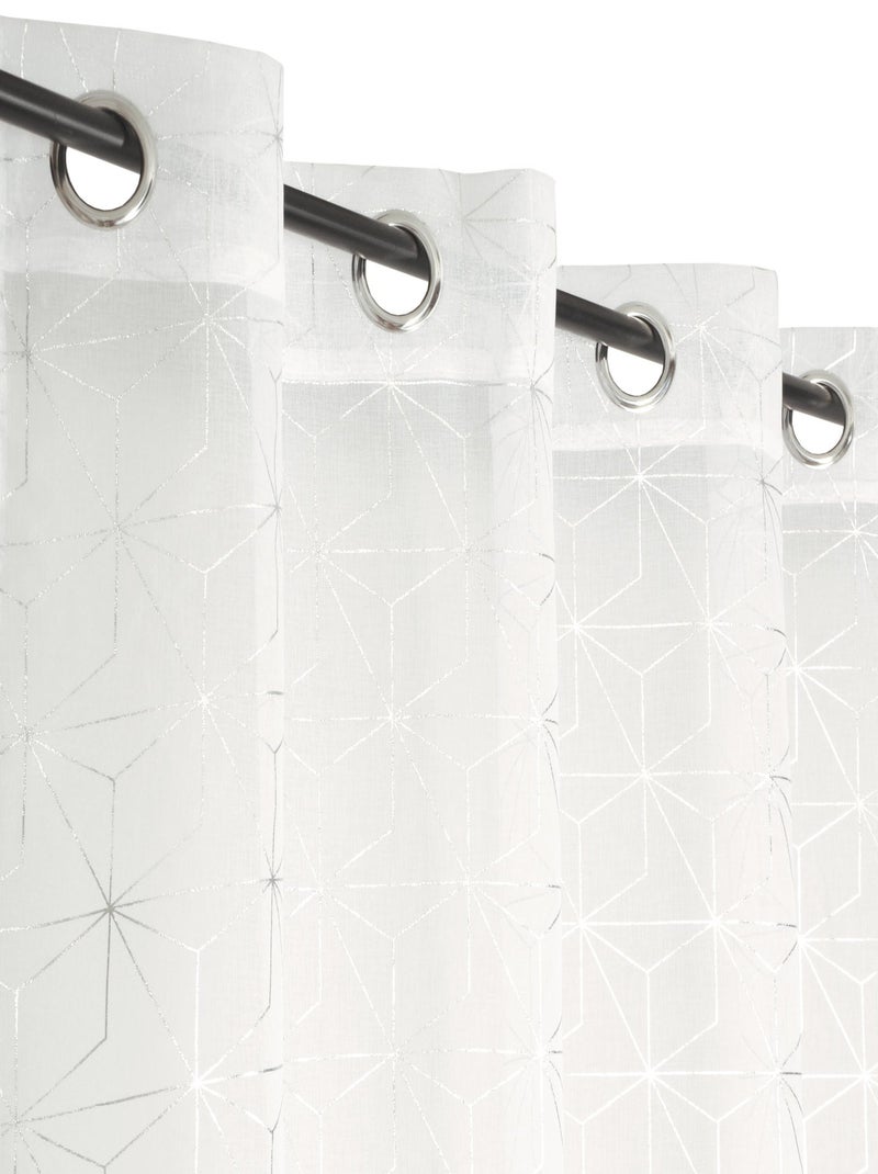 Rideau voilage "impression métal", motifs géométriques, prêt à poser. Blanc - Kiabi