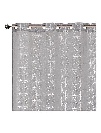 Rideau voilage "impression métal", motifs géométriques, prêt à poser.