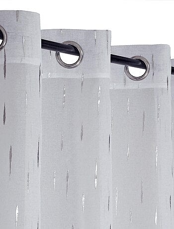 Rideau Voilage imprimé argenté goutte d'eau à œillets.