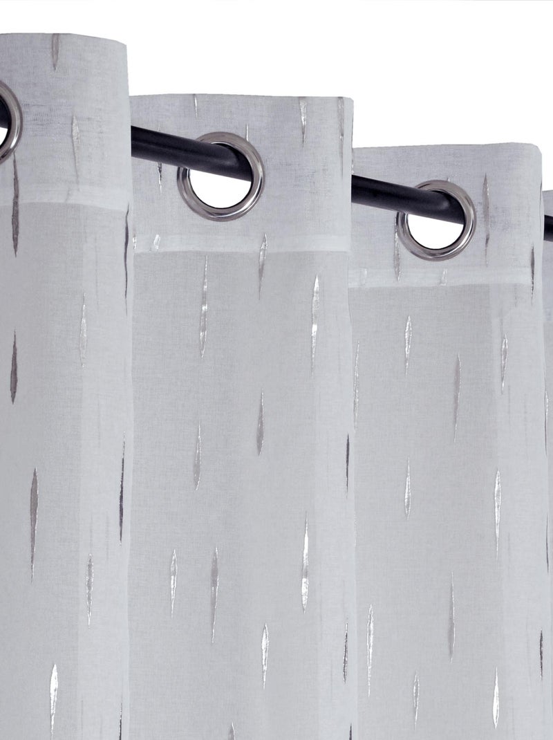 Rideau Voilage imprimé argenté goutte d'eau à œillets. Blanc - Kiabi