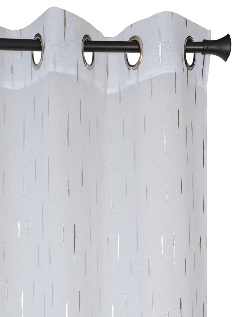 Rideau Voilage imprimé argenté goutte d'eau à œillets. Blanc - Kiabi
