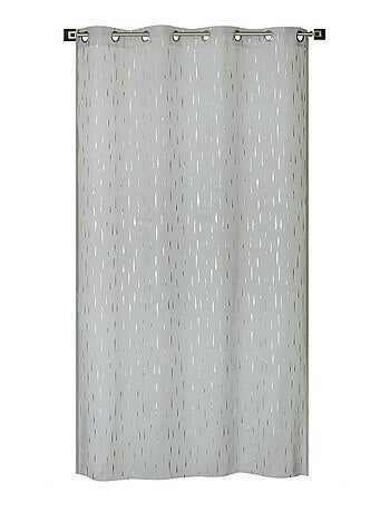 Rideau Voilage imprimé argenté goutte d'eau à œillets.