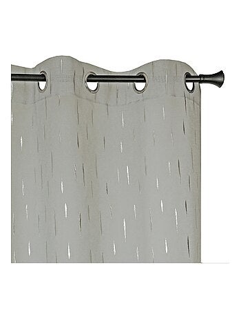 Rideau Voilage imprimé argenté goutte d'eau à œillets.