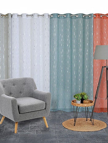 Rideau Voilage imprimé argenté goutte d'eau à œillets.