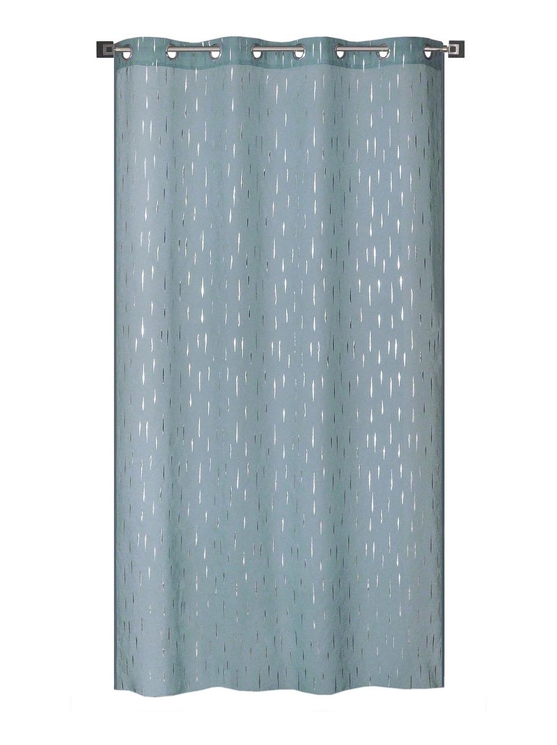 Rideau Voilage imprimé argenté goutte d'eau à œillets. Gris Bleu - Kiabi