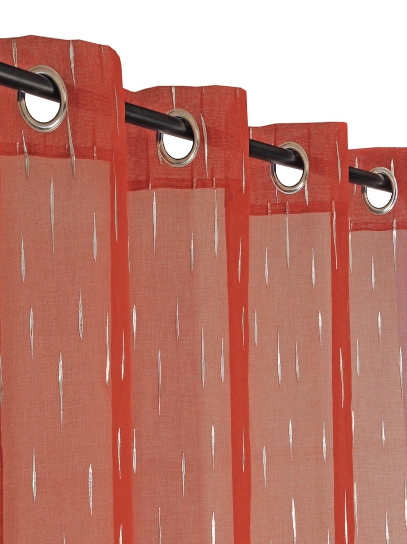 Rideau Voilage imprimé argenté goutte d'eau à œillets. Rouge - Kiabi