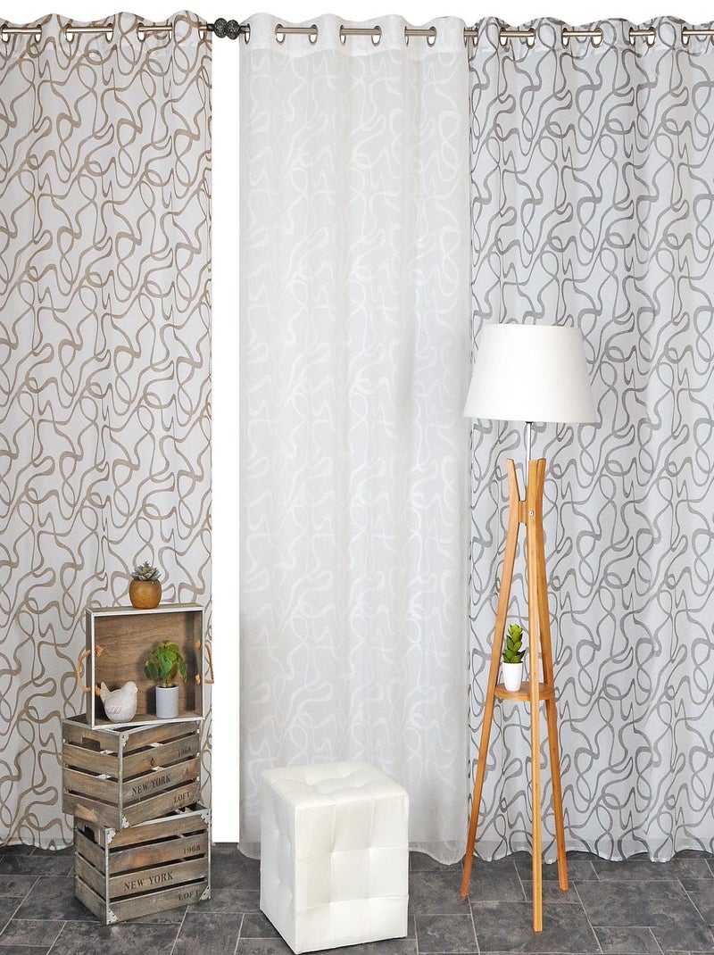 Rideau Voilage Imprimé courbe - prêt à poser. Beige - Kiabi