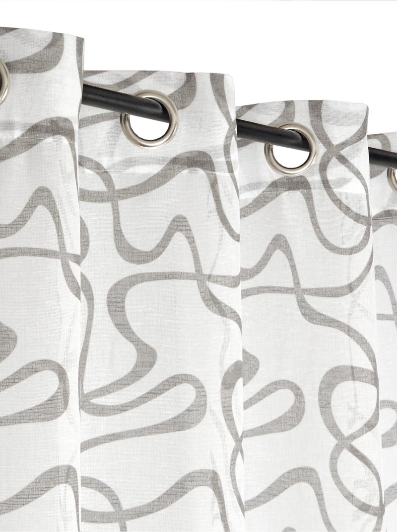 Rideau Voilage Imprimé courbe - prêt à poser. Gris - Kiabi