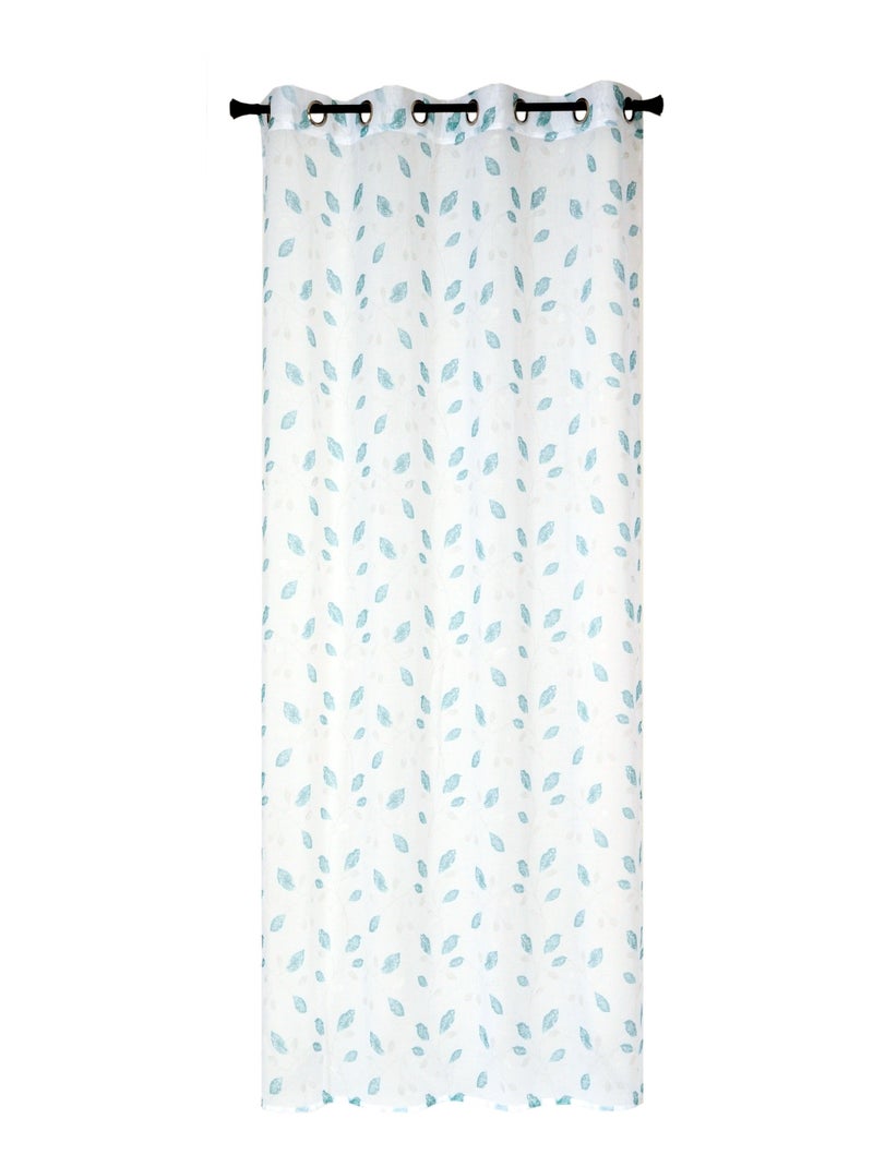 Rideau Voilage Imprimé feuille - prêt à poser. Bleu - Kiabi