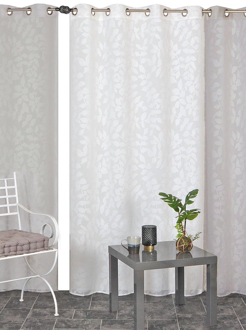 Rideau Voilage Imprimé feuilles - prêt à poser. Gris - Kiabi
