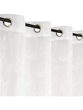 Rideau voilage imprimé floral à œillets 140x240cm prêt a poser, Blanc