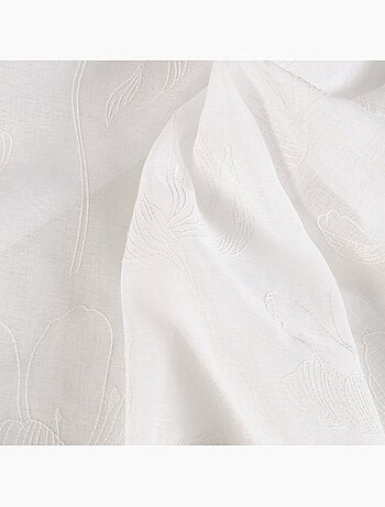 Rideau voilage imprimé floral à œillets 140x240cm prêt a poser, Blanc