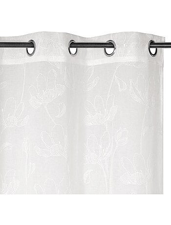 Rideau voilage imprimé floral à œillets 140x240cm prêt a poser, Blanc