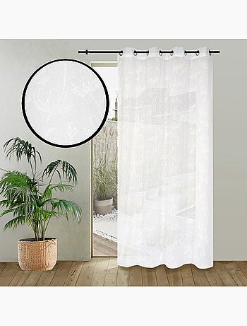 Rideau voilage imprimé floral à œillets 140x240cm prêt a poser, Blanc
