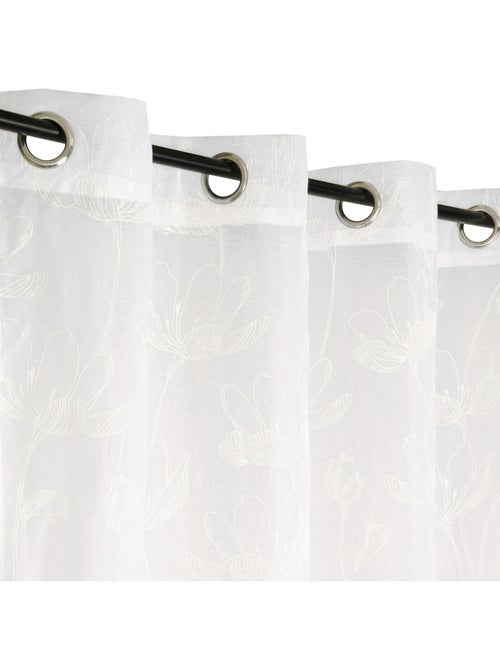 Rideau voilage imprimé floral à œillets 140x240cm prêt a poser, Blanc - Kiabi