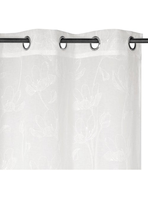 Rideau voilage imprimé floral à œillets 140x240cm prêt a poser, Blanc - Kiabi